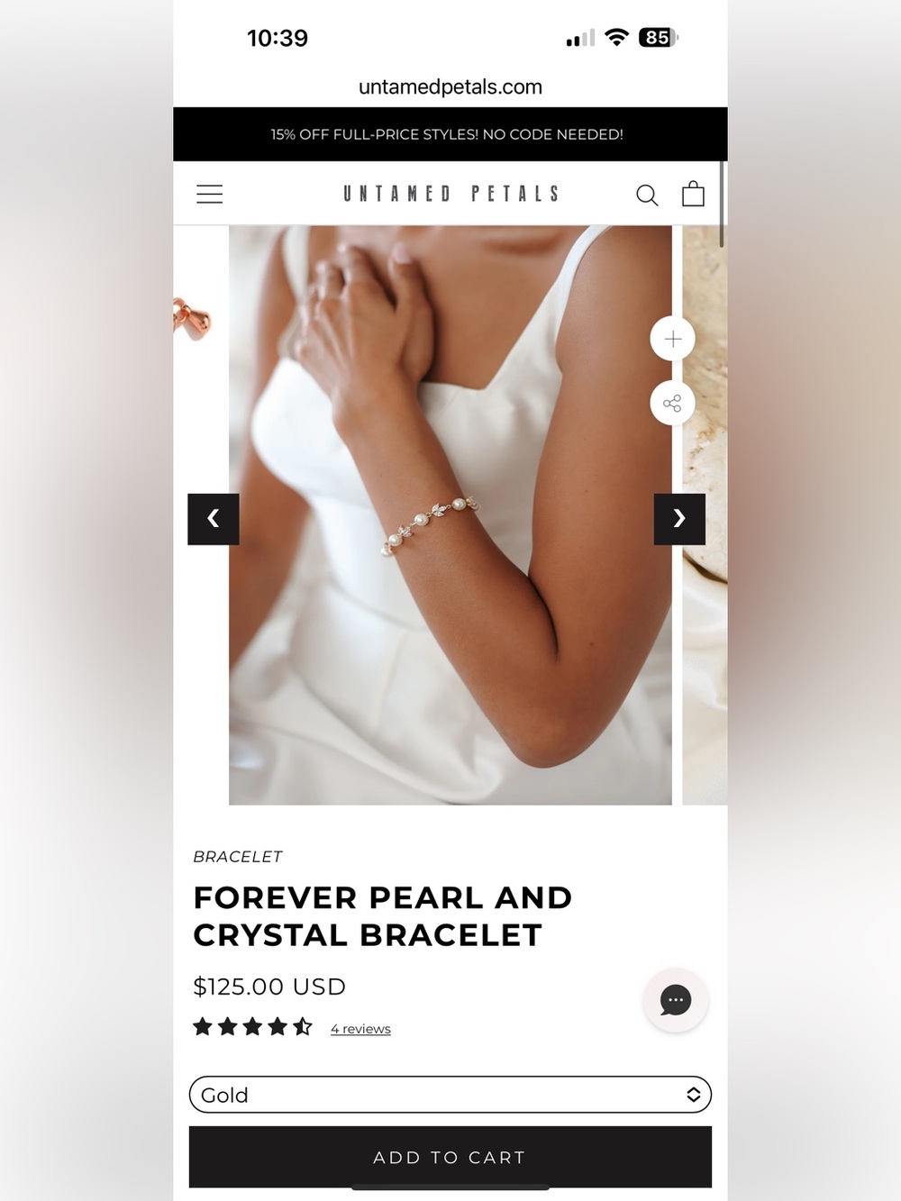 UNTAMED PETALS Gold Pearl and Crystal Bracelet